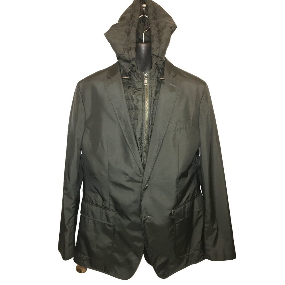 Banana Republic Mens Green Blazer/Field Jacket W/Hood Vest